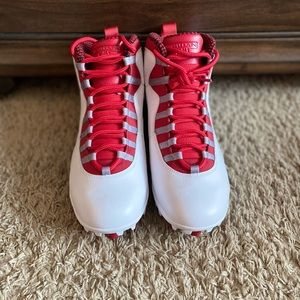 Jordan 10 Mid "White/Red" Men's Football Cleats